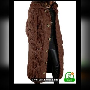 Brand New Chunky Knit Brown Hooded Sweater Coat 2x